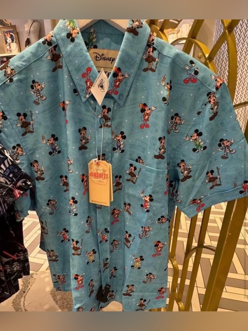 NWT Disney All 4 Parks RSVLTS Shirt Adult Blue Mickey Mouse Button Up Mens
